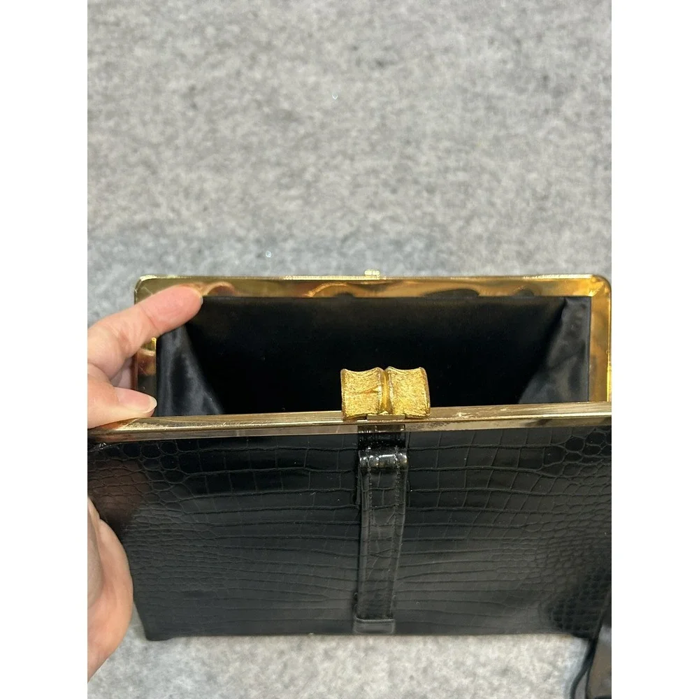 AFTER FIVE BLACK FAUX ALLIGATOR HANDBAG PURSE CHANGE PURSE VINTAGE Clutch Glam